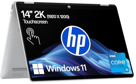 HP OmniBook 5 Flip 14-fp0254ng 2 in 1 Convertible Laptop, 14 Zoll 2K-Touchscreen (1920 x 1200), Intel Core i5-1334U, 16 GB RAM, 512 GB SSD, QWERTZ, Windows 11 Home, Silber