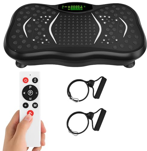 Vibration Plate Exercise Machine with LCD Display, 5 Preset Modes, 99 Speed Levels, Resistance Bands, Remote Control