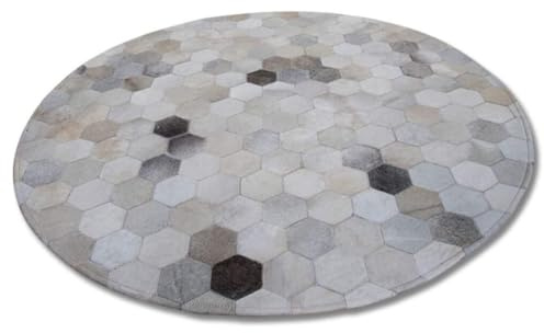 Suixtil Alfombra Patchwork Piel de Vaca 100% Cuero Circular Alfombras Mano Obra Antiestrés Sala Estar Vintage