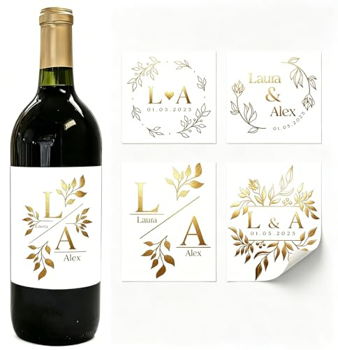 Etichette personalizzate per bottiglia di vino - Adesivi personalizzati in foglia d'oro - Per fidanzamento, matrimonio, anniversario, laurea