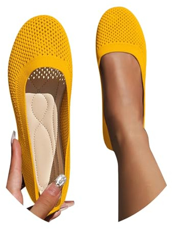 Women's Ballerinas Wide Sporty Dirndl Shoes Elegant Flat Traditional Shoes Summer Shoes Soft Summer Ballet Shoes for Dress Barefoot Shoes Ballerina Fabric Shoes Comfortable Dress, O yellow, 8 UK
