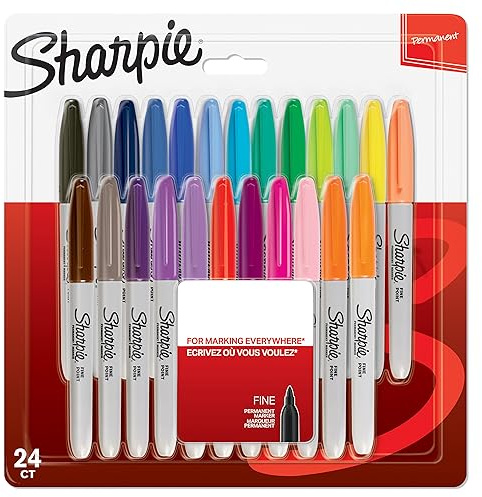 Sharpie Permanent Markers | Fine Point | Assorted Colours | 24 Count