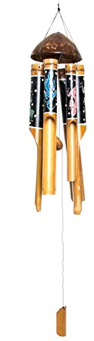 Großes Ca. 90cm Windspiel Holz Feng Shui Klangspiel Geschnitzt Kokosnuss Bunt Bemalt Gecko Guter Klang