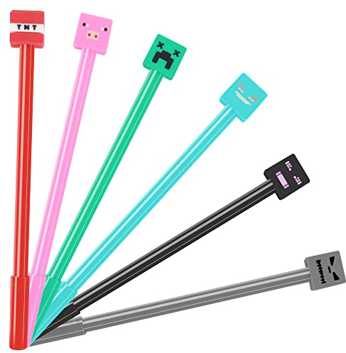 EREGANTO 24 Pcs Pixel Miner Themed Assorted Gel Pens Party Favor Mine Pixel Craft Classroom Rewards Prizes Goody Bag Treat Bag Stuffers