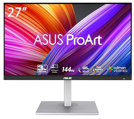 ASUS ProArt Display 27” 1440P Professional Monitor (PA278CGV) - IPS, QHD (2560 x 1440), 144Hz, 95% DCI-P3, ΔE < 2, Calman Verified, USB-C PD 90W, FreeSync Premium, DisplayHDR 400, Height Adjustable
