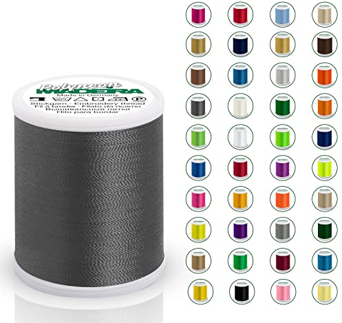 Madeira Polyneon 40 Original | 1.000 m Spule | Stickgarn für Stickmaschine | Maschinenstickgarn | Garn zum Sticken | Stickset (1640 Stone Grey)