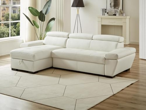 Vente-unique Divano angolare convertibile in pelle JONOVA - bianco - angolo sinistro
