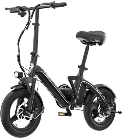 Bodywel T16PRO Bicicleta Eléctrica Plegable, 14 Portable E-Bike, City EBike con 4.5 Pulgadas Pantalla LED, Batería 36V/7.8Ah, Frenos de Doble Disco y Suspensión Delantera, Unisex Adulto (Negro)