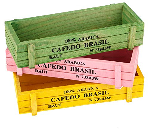Gsycle 3 fioriere rettangolari, piccole casse di legno, vaso da fiori in legno, fioriera rettangolare per casa, uso interno, 22,6 x 8,9 x 4,3 cm, multicolore