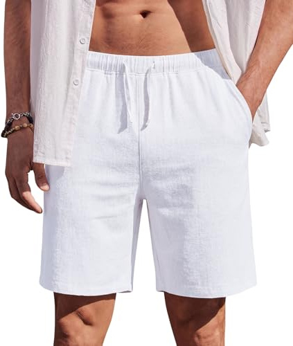 Zetieny Pantalones Cortos de Lino Hombre Pantalón Corto Bermuda Informales Shorts de Playa Verano con Bolsillos