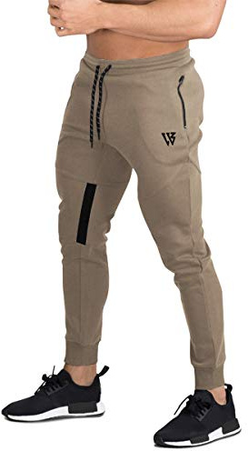 ZENWILL Cremallera Gym Jogger, Pantalon Deporte Malla Transpirable Fitness Hombre(Beige,M)