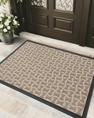 Color&Geometry Felpudo Entrada Casa Exterior 44x76cm, Felpudos Exterior Antideslizante y Lavable, Impermeable Alfombra Atrapar Suciedad para Exterior para Entrada, Pasillo, Jardín, Caqui