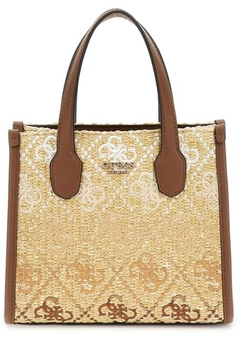 GUESS Damen Silvana Mini 2 Fächern Tragetasche, Cognac-Logo