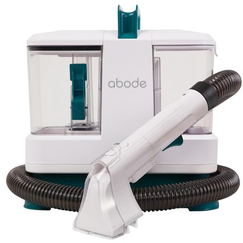 Abode Compact & Lightweight Spot Cleaner Carpet Washer 800ml Water Tank Stain Remover, Cleans Spills from Carpets, Stairs, Upholstery & Car Seats, 330W Power, 2x Attachments, White/Blue ASC24C
