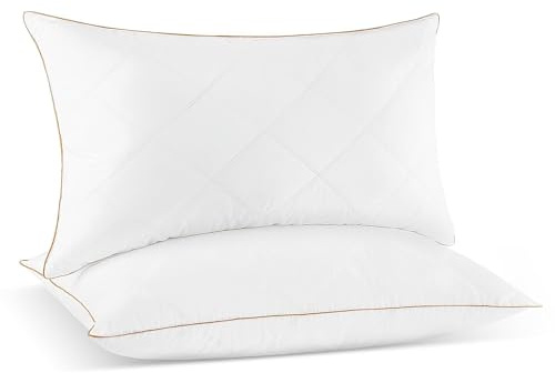 UNIKOME Almohada de plumón 50x75cm, Almohada de plumón de Ganso Juego de 2, Almohada de Plumas Blancas, Lujosa Almohada de Plumas y plumón núcleo, Tejido 100% algodón, Lavable a máquina, Oeko-Tex