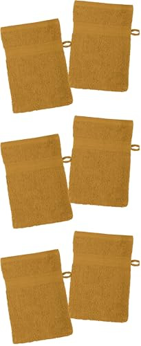Stof - Lot de 2 Gants de Toilette - Taille 15x21 cm - 100% Coton Bio - Couleur Curry - Modèle Lagune - Linge de Bain - Doux et de Bonne qualité - Certifié Oeko Tex