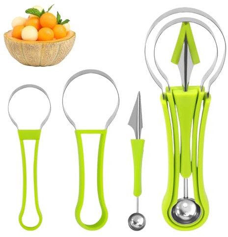 Fenglin-joy 4 In 1 Scavino per Frutta, Tagliafrutta Strumenti paletta per frutta Affettare Acciaio Inox Strumenti per la decorazione di frutta e frutta (Verde)