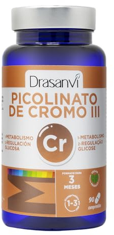 Drasanvi Picolinato de Cromo 200 mcg | 90 comprimidos | Metabolismo de Macronutrientes | Mantenimiento de Niveles Normales de Glucosa | Función de Normal de la Insulina | Vegano, Sin Gluten