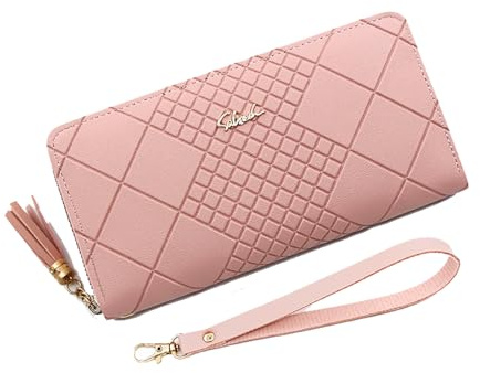 YUEcthynous Geldbeutel Groß, Portemonnaie Geldbörse Frauen Weichem Synthetisches Leder Geldbörse Damen klein und im Portemonnaie Damen in sehr schönen Farben mit vielen Fächern (Pink)