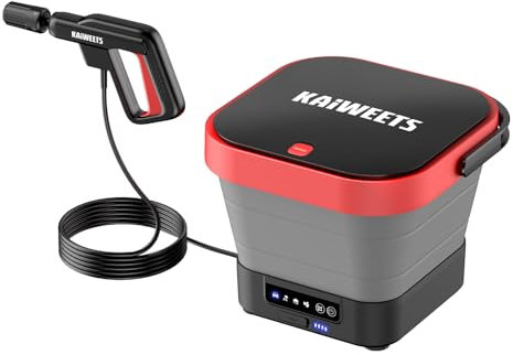 KAIWEETS Hidrolimpiadora Portátil Limpiadora 15 Bar con Boquilla 5 en 1, Bote de Espuma, Depósito 12 L, IPX5 Impermeable, 4 Niveles de Presión, Carga USB-C – Camping, Senderismo, Jardín