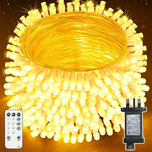 Lighprenix Christmas Tree Lights Outdoor - 20M 200LEDs Xmas Fairy Lights Mains Powered with 8 Modes/Timer/Remote, IP44 Waterproof String Lights Plug in for Indoor/Outside/Garden/Party/Tree(Warm white)