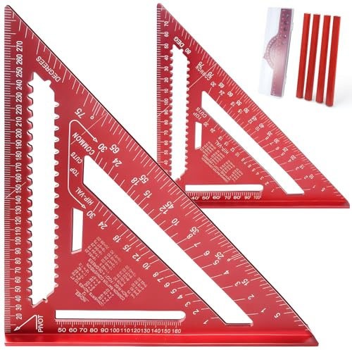 GZcaiyun 2 st. snickarvinkel, 18 cm och 30 cm triangelvinkelmätare aluminiumlegering multifunktionellt mätverktyg, med fyrdelad linjal, 4 pennledningar