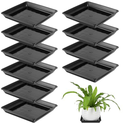Artibetter 10 Unidades Bandeja Cuadrada de Resina para Macetas y Bonsáis, Resistente al Calor y Diseño Moderno para Uso Interior y Exterior, Color Negro