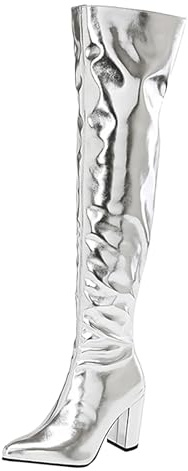 Generisch European Trade Women's Plain Waterproof Platform Super High Heels Overknee Boots for Winter, silver, 12 UK