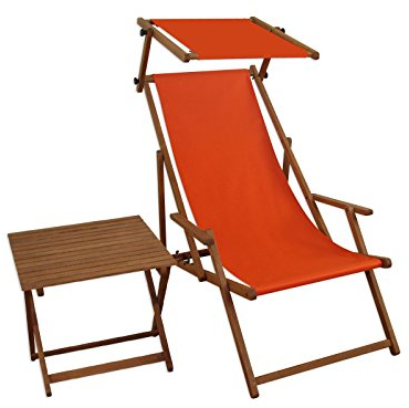 Sedia a Sdraio Color Terracotta in Faggio massello con braccioli Parasole tavolino 10-309ST