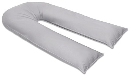 sleepdove 12Ft U Pillow Body/Bolster Support Maternity Pregnancy Support Pillow with Free Removable Cotton Blend Breathable Zip Cover - Made in UK (Silver)