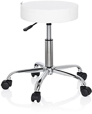 hjh OFFICE 729414 Bürohocker Operator II Kunstleder Weiß Hocker höhenverstellbar mit Rollen