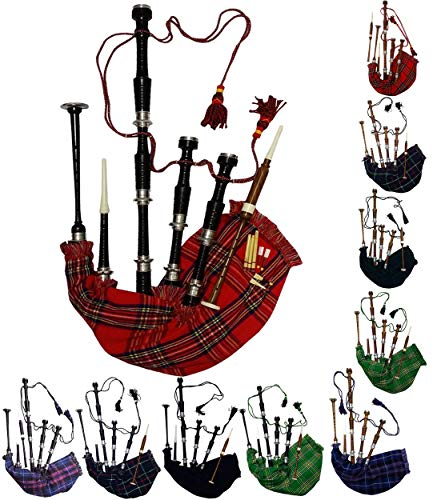 AAR Schottische Dudelsack Palisanderholz Royal Stewart Tartan Schwarze Oberfläche Mit Silber Schlicht Halterungen Gratis Lehrmeister Buch,Tragetasche,Drohne,Schlifgras