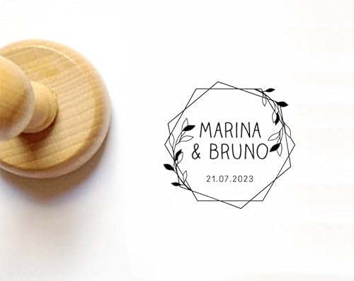 Stamp by Me | Tampon de Mariage Personnalisé | Tampon de Mariage en Caoutchouc | Mariage DIY | Réalisation de Cartes, d'Invitations, d'Enveloppes | 12 Motifs | Poignée en Bois
