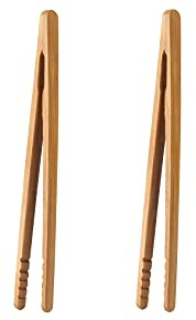 I-MART Toast Tongs Bamboo 7 Inch Set of 2 Wooden Tongs for Toaster Small Cooking Tongs Heat Resistant Natural Kitchen Utensils for Toast Bacon Pickles Bagels Bread Serving