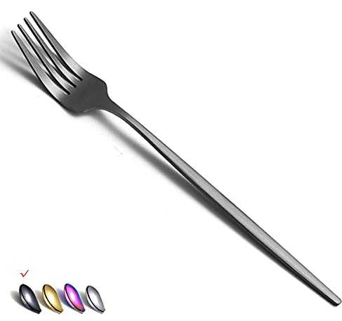 HOMQUEN Forchette menu nero opaco 6 pezzi in acciaio inox forchette da 8,4 pollici set di posate forchette da dessert forchette da tavola forchette da insalata per la casa