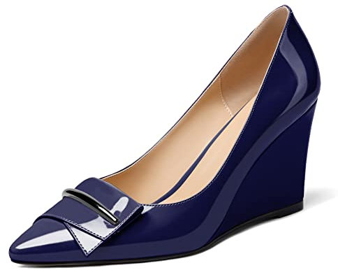 Mettesally Womens Court Shoes Ladies Wedge High Heel Pumps Comfort Pointed Toe Work Office Smart Dolly Shoes Navy UK10