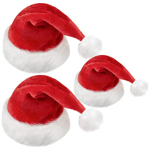 Chapeau de Père Noël, Bonnet de Noel, 3 packs santa hat, Chapeau de Noël en Peluche Douce, Bonnet de Noël pour Enfants & Adultes, Bonnet de Noel pour Décoration de Noël, Convient pour la fête de Noël