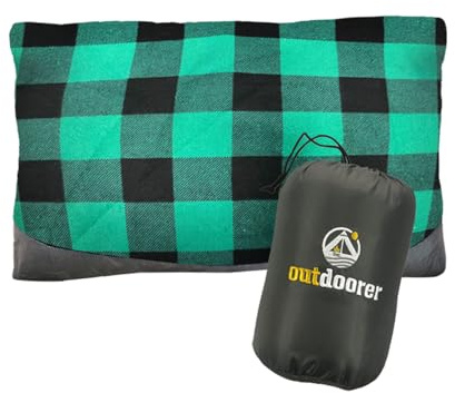Outdoorer Almohada y cojín de camping en verde - Almohada de viaje ligera con tamaño de paquete mini