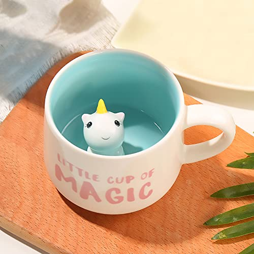 3D Einhorn Tasse aus Keramik, Einzigartige Handgefertigte Einhörner Kaffeetassen, Weihnachten Geschenk für Geburtstage, Frauen, Mädchen, Freundin (Einhorn)
