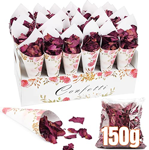 Mbsomnus Hochzeitsdeko 30Stk Konfetti Kegel 150g Natürliches Getrocknete Blumen Rose Konfetti Kegel Box Blütenkonfetti für Geburtstag Tischdeko Party Jahrestag Geschenke Candy Schokolade