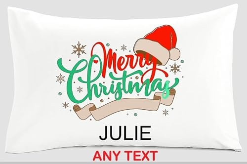 Personalised Christmas Pillow Cover 75 x 45 cm, Custom Name Festive Rectangular Pillowcase with Zip, Xmas Gift, Cover Only
