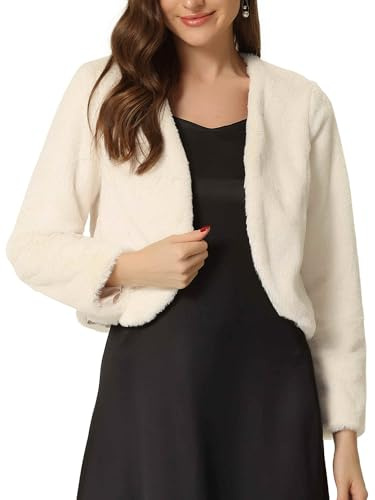 Allegra K Chaqueta Recortada para Mujer Abrigo de Invierno Bolero de Manga Larga con Frente Abierto de Piel Sintética