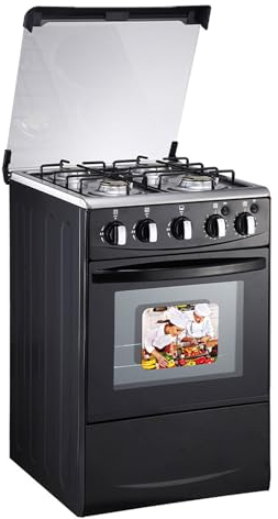 Hsivtns Four éLectrique Plaque Gaz Four Encastrable Pyrolyse Four Multifonction 52 litres INOX Et Noir CuisinièRe sur Pied Gaz Naturel,Plug EU