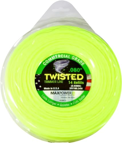 MaxPower EU-338813 Co-Polymer Trimmerfaden 2.0mm - 85 Meter Länge quadratisch gedreht, neongelb