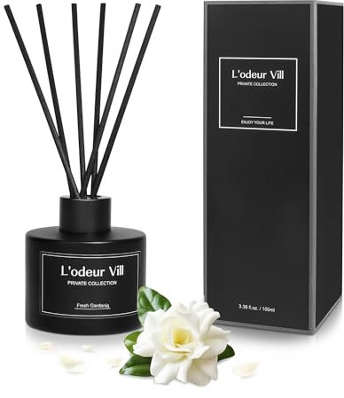 L'odeur Vill Gardenia Parfum de Maison 100ml avec 8 Bâtonnets diffuseur de Parfum, Reed Diffuseur pour Salle de Bain étagère décoration.