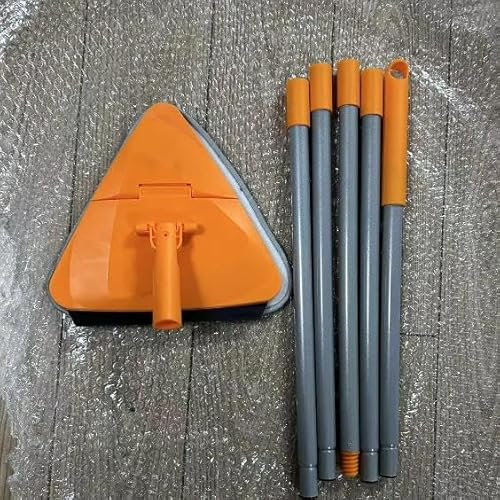 JEHONN Mopa para Limpiar Azulejos y Paredes, Mejorado Fregona Techo Triangular Giratoria 360°, Trapeador Microfibra Extensible hasta 202 cm, Esfregona Fregar Suelos, Ventanas Altos (Naranja)