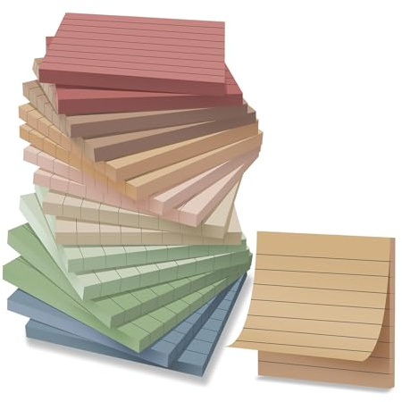 (16 Pack) Lined Sticky Notes 3x3 in Ruled Stickies Super Sticking Power Memo Pads Vintage Colors