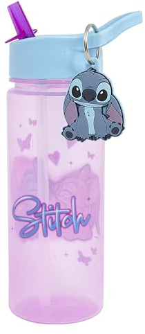 Disney Polar Gear - Stitch and Angel - Bouteille d'eau de 500 ml pour enfants avec paille - Cadeau Lilo et Stitch pour filles - Fournitures scolaires - Bouteille d'eau avec breloque Stitch