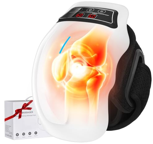 Masseur de Genoux Electrique Sans Fil 4 en 1, Appareil Massage Infrarouge 9 Chauffage Vibration, EMS 5 Niveaux pour Relaxation Musculaire, Masseurs Electriques Portables pour Massage Genoux et Jambes