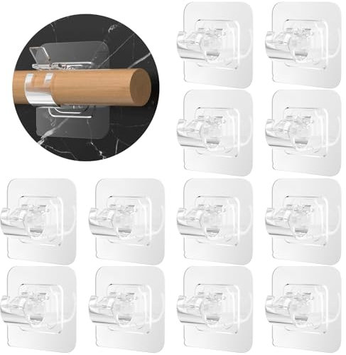 Chiluxendo 14 Piezas Soporte Barra Cortina Sin Taladrar, Gancho Autoadhesivo Cortinas, Soportes Adhesivos Transparente, Barras de Ganchos Autoadhesiva, para Hogar, Sala de Estar, Baño, Dormitorio